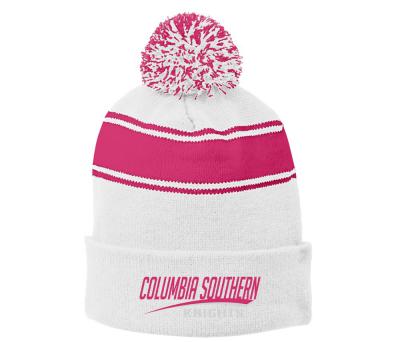 Pink Stripe Pom Pom Beanie